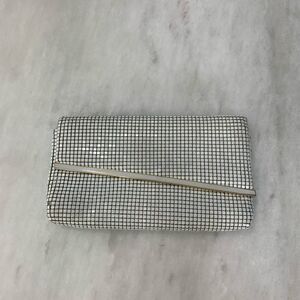 Vintage STUDIO IMPORTS White Gold Metal Mesh Purse Envelope Clutch 1970s 1980s